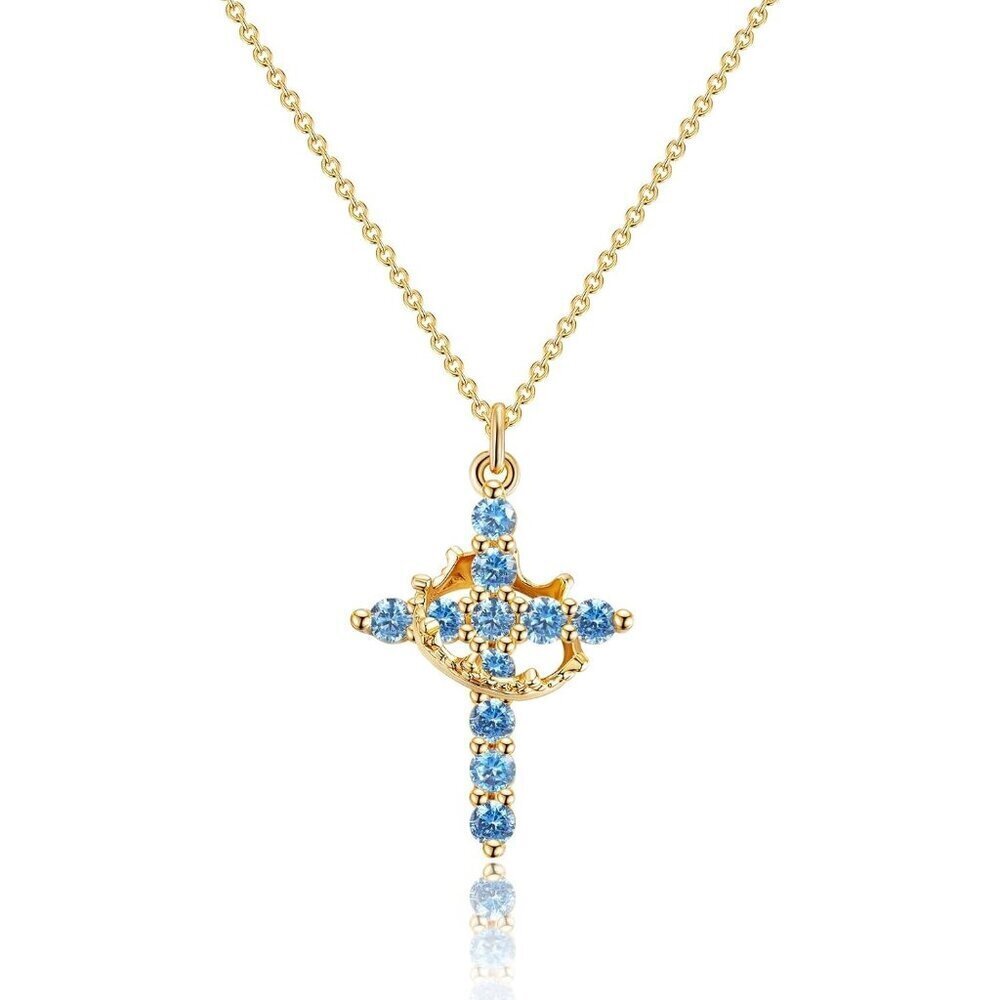 Diamond Crown Cross Necklace 14K Gold Silver Faith Pendant for Women Gift Chain